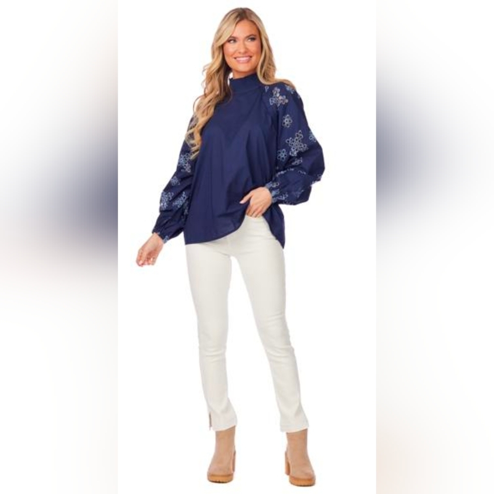 Mud Pie Navy Emilia Eyelet Top - Sz S
